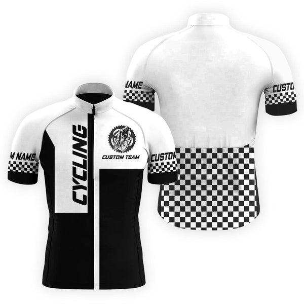 Black & White men cycling jersey Custom UV cycle gear with 3 pockets full zipper Bicycling shirt| SLC120