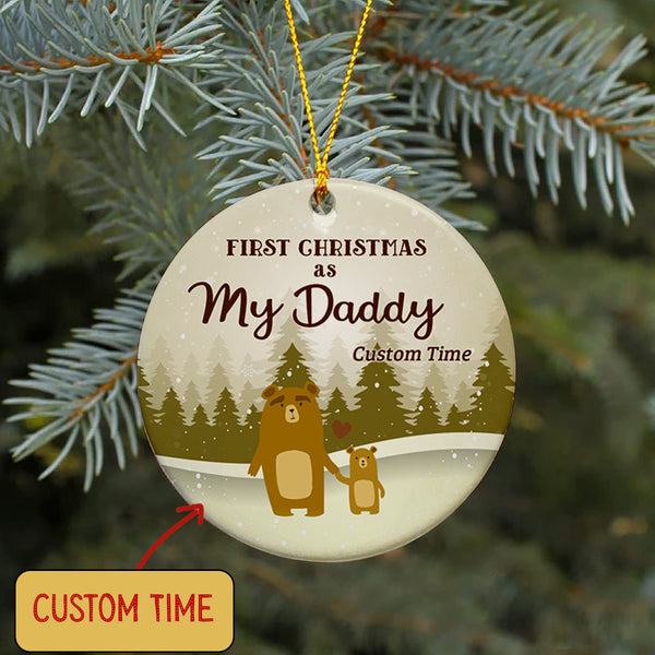 New Dad Christmas Ornament - Custom First Christmas As My Daddy - Brown Bear Ornament from Baby| Dad To Be Gift Baby Reveal Pregnancy Announcement Ornament for Dad on Christmas| JOR13