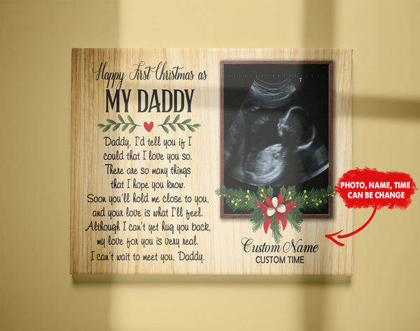 First Christmas Dad Canvas - Can't Wait To Meet You Canvas Custom New Dad Gift from Baby Bump Daddy To Be Expecting Father Baby First Christmas Baby Reveal Pregnancy Announce - JC717