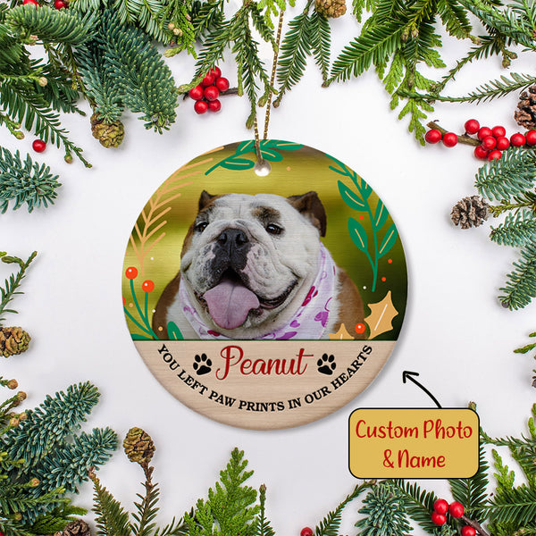 Pet Memorial Ornament - Personalized Photo| You Left Paw Prints, Christmas Ornament Remembrance for Loss of Dog, Loss of Cat, Pet Loss| NOM07