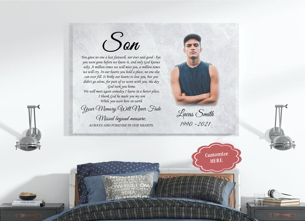 Memorial Canvas| My Angel Son in Heaven Sympathy Gifts for Loss of Son In Loving Memory of Son CP25