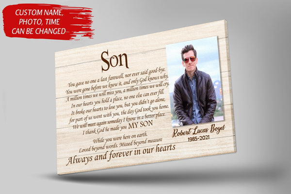 Son Remembrance Canvas - Personalized Son Memorial Gift Sympathy Gift for Loss of Son In Loving Memory of Son In Heaven Son Bereavement Son Remembrance Keepsake Gift - JC750