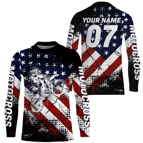 Adult&kid UPF30+ American flag jersey Motocross customizable dirt bike off-road motorcycle shirt PDT28