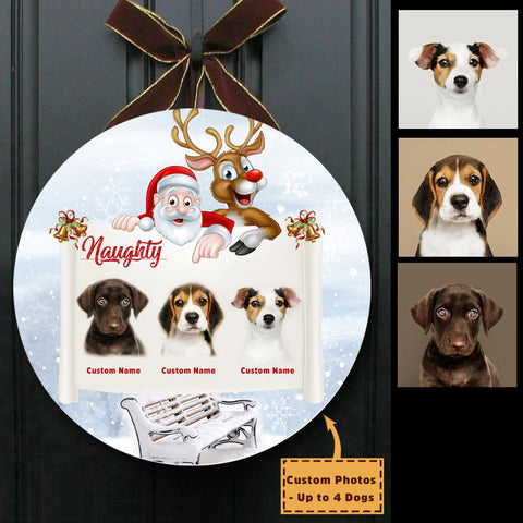 Custom Dog Welcome Sign - Santa Personalized Christmas Wooden Door Hanger for Dog Owners, X-mas Dog Sign Decor| NDH14