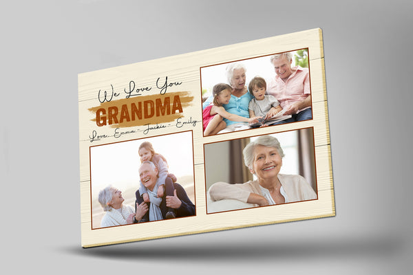 Grandma Personalized Canvas Custom Photo Collage, We Love You Grandma, Nana Mother's Day Gift| N2474