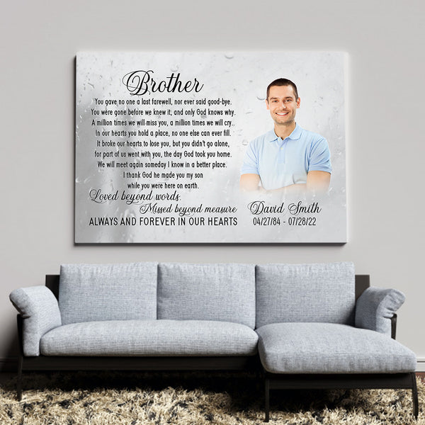 Brother remembrance canvas personalized - Brother in heaven memorial picture frame, Loss of brother CNT19