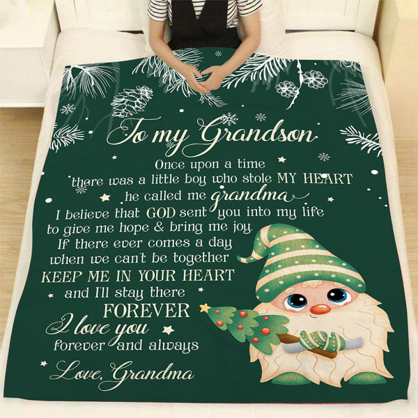 Personalized Blanket| To My Grandson Cute Christmas Gnomes Blanket | Soft Fleece Throw Blanket for Grandson from Grandparents, Grandma, Grandpa on Christmas & New Year| T913