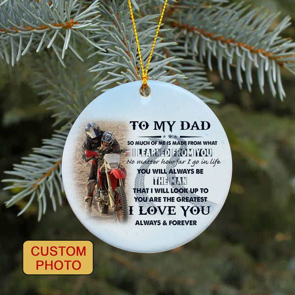 Dad Biker Christmas ceramic ornament with picture to my Dad Motocross dirt bike motorcycle ornament NOM237