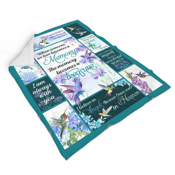 Hummingbird Memorial Blanket| In Loving Memory Remembrance Fleece Throw for Loss of Loved One, Loss of Wife, Husband | N1179