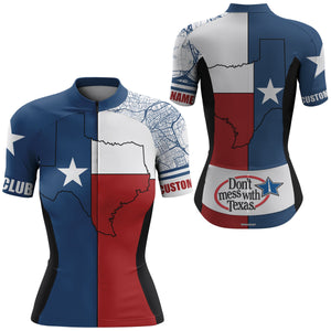 Texas flag Women's cycling jersey - Bike shirt with full zipper 3-rear pockets MTB BMX cycle gear| SLC141