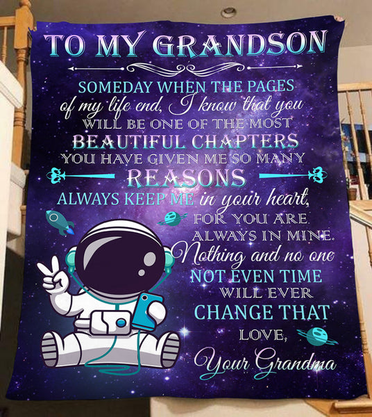 Grandson Personalized Blanket | The Most Beautiful Chapters - Astronaut Blanket | Courage Fleece Throw | T932