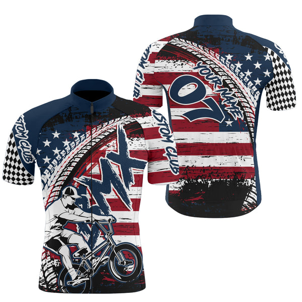 Custom Patriotic BMX race cycling jersey Cycle gear with 3 pockets Anti-UV American motocross shirt| SLC75