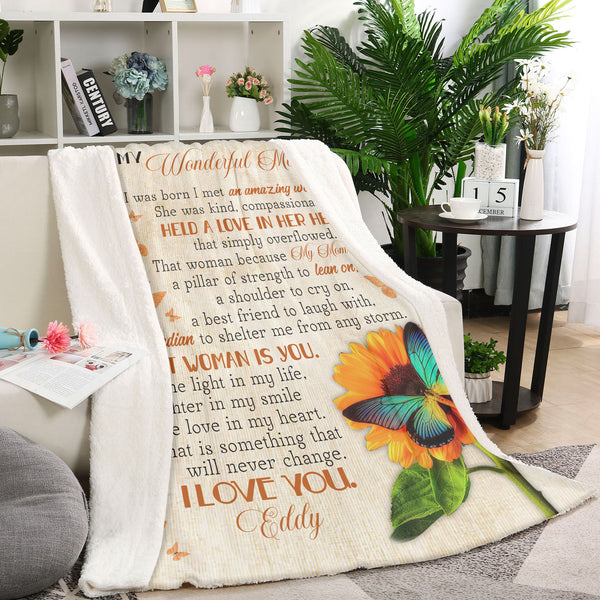 Personalized Blanket To My Wonderful Mom Butterfly Fleece Gratitude Blanket for Mom from Daughter Son Mom Christmas Present Mom Blanket for Mother's Day Birthday Thanksgiving - JB253