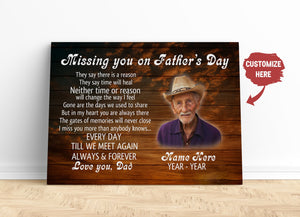 Missing You on Father's Day Personalized Dad Memorial Canvas Sympathy Gift for Loss of Father in Memory| N2588