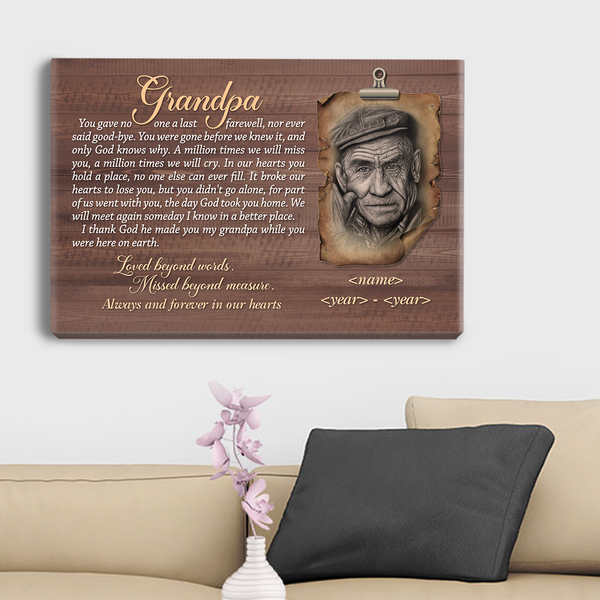 Loss of Grandfather Gift Memorial Personalized Picture Canvas| Sympathy Gift| Grandfather Remembrance| Grandfather Memorial Custom Gift| Bereavement Condolence Keepsake Grieving Gift| T78