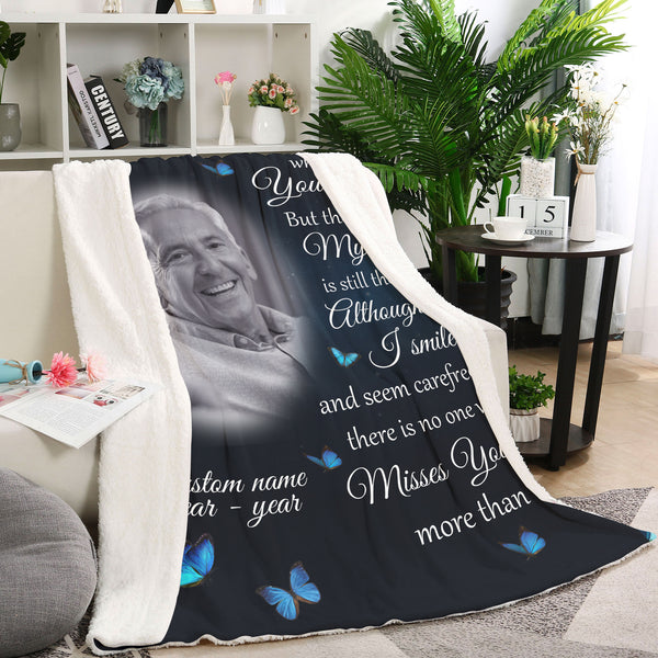 Memorial Blanket| Missed You More Than Me  - Butterflies Custom Blanket| Meaningful Remembrance Fleece Throw, Deepest Grief Sympathy Gift for Loss of Father, Mother| T413