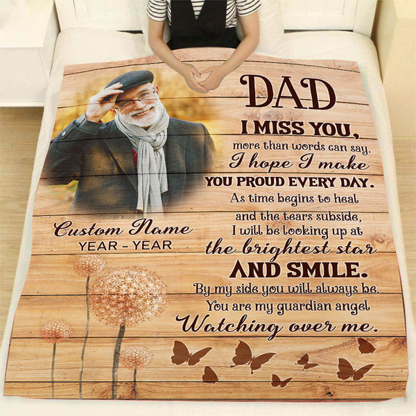 Dad Memorial Blanket - Dad I Miss You| Dad Remembrance, In Heaven Father Memorial| Sympathy Gift for Loss of Father, In Memory| N1615