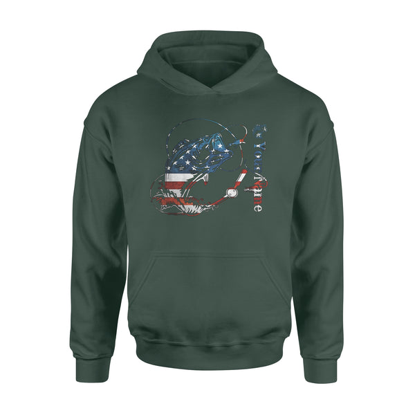 US Bass Fishing American Flag 4th July Custom name Hoodie D02 NQS1248