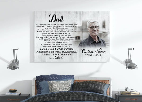 Dad Memorial Personalized Canvas Remembering Dad in Heaven Fathers Day Sympathy Gift for Loss of Father N2611