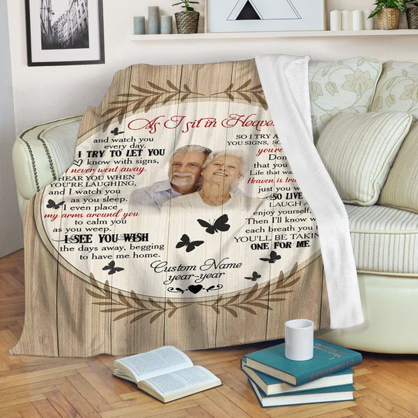 Memorial Blanket | As I Sit In Heaven  - Custom Image Blanket | Meaningful Remembrance Fleece Throw, Deepest Grief Sympathy Gift for Loss of Mother, Father, Grandmother| T234