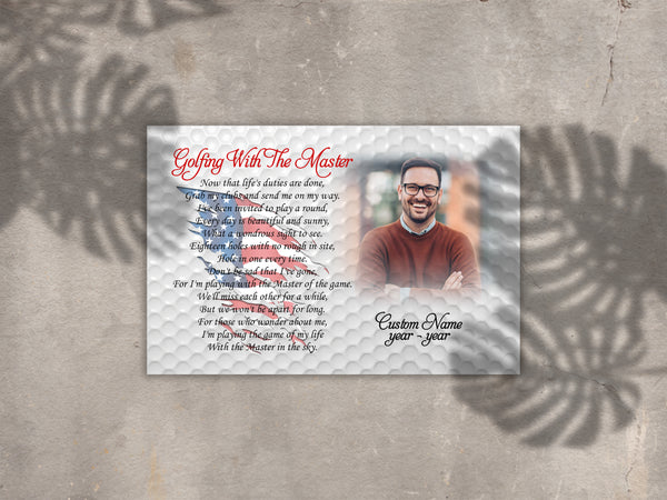 Personalized Golf Memorial Canvas - Golfing with The Master Remembering a Golfer American Flag Sympathy Gift| N2623