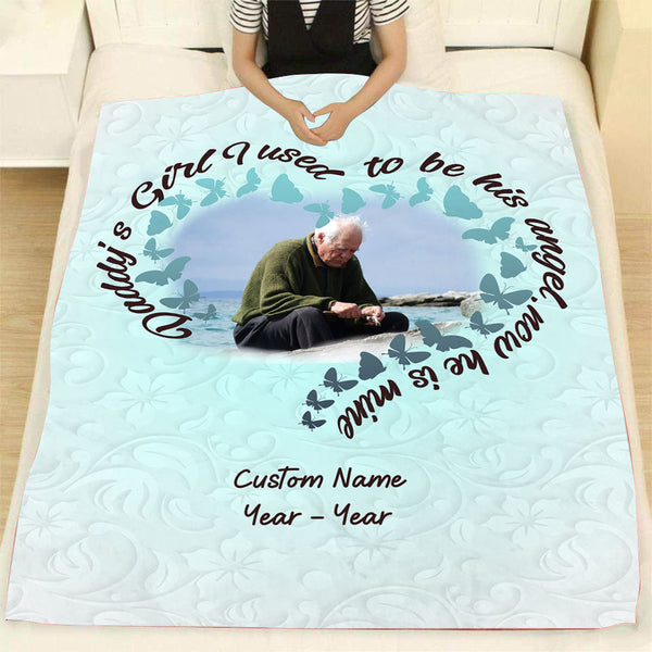 Dad Memorial Blanket - Daddy's Girl Now He is My Angel| Dad Remembrance Throw, Sympathy Memorial Gift for Loss of Father, Dad Condolence Bereavement Gift| N2118