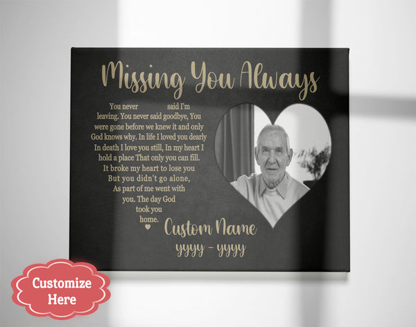 Memorial Gift for Loss of Loved One in Heaven Missing You Always Personalized Canvas Memory VTQ89