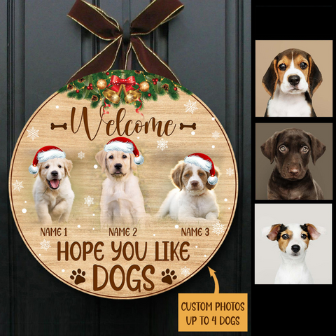 Custom Dog Welcome Sign, Personalized Christmas Wooden Door Hanger for Dog Owners, X-mas Dog Sign Decor| NDH08