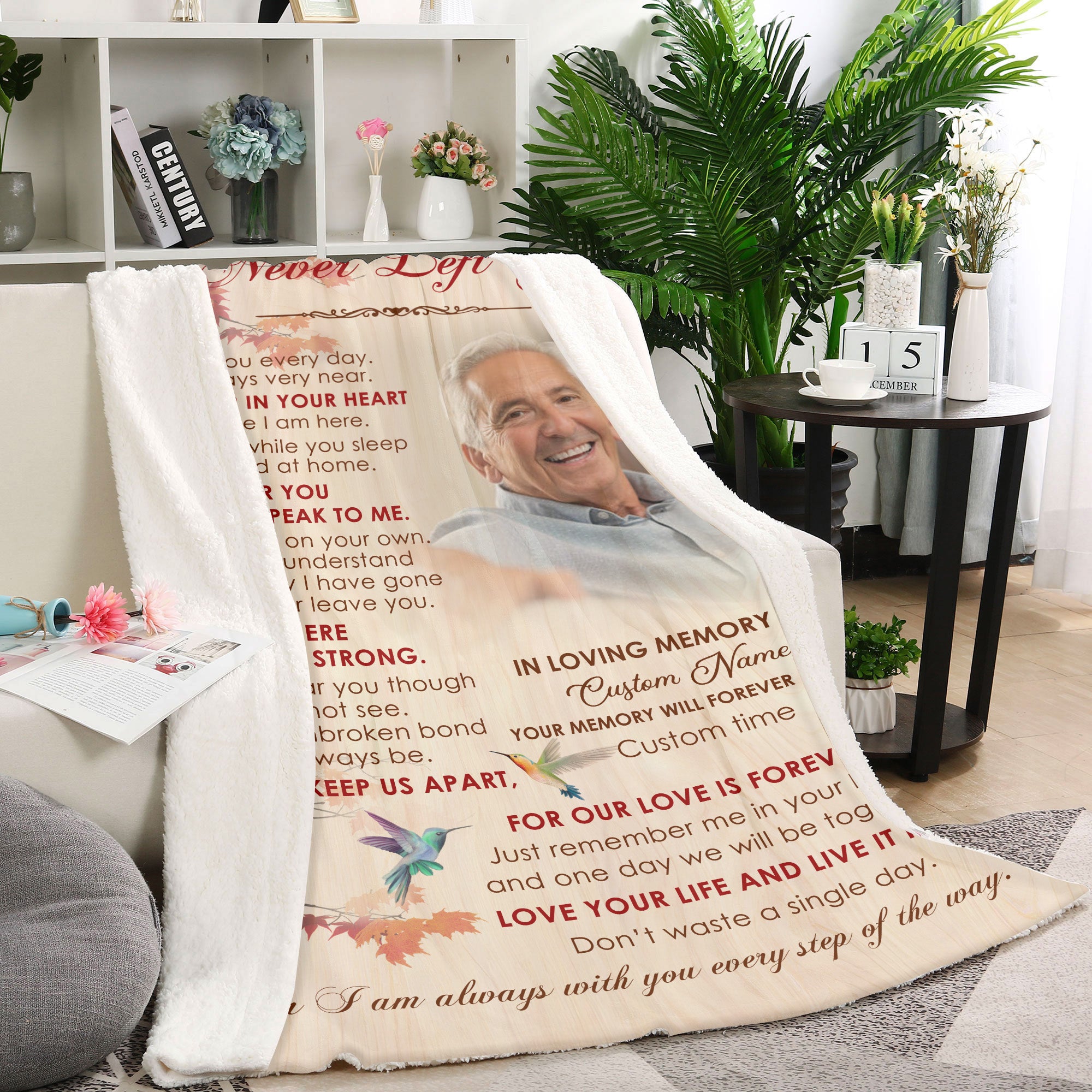 Memorial Blanket - I Never Left You Hummingbird Blanket Custom Memorial Blanket for Loss of Loved One Sympathy Gift for Loss of Mom Dad Husband Wife Remembrance Fleece Blanket - JB285