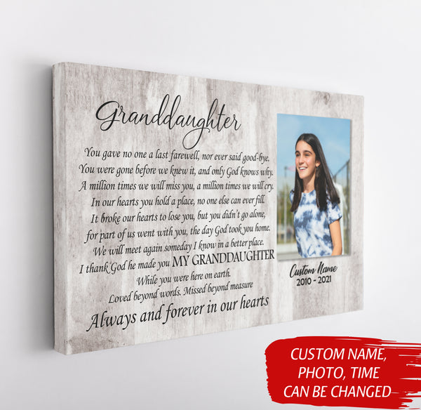 Granddaughter Memorial Canvas - Personalized Memorial Gift Sympathy Gift for Loss of Granddaughter In Loving Memory of Granddaughter Remembrance Canvas Bereavement Condolence - JC754