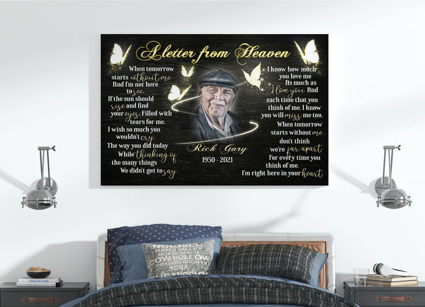 Personalized Dad Memorial Canvas| The Letter From Heaven Canvas| Butterflies Memorial Gift for Loss of Loved One Father| Father Remembrance Bereavement Sympathy Gift AP288 Myfihu