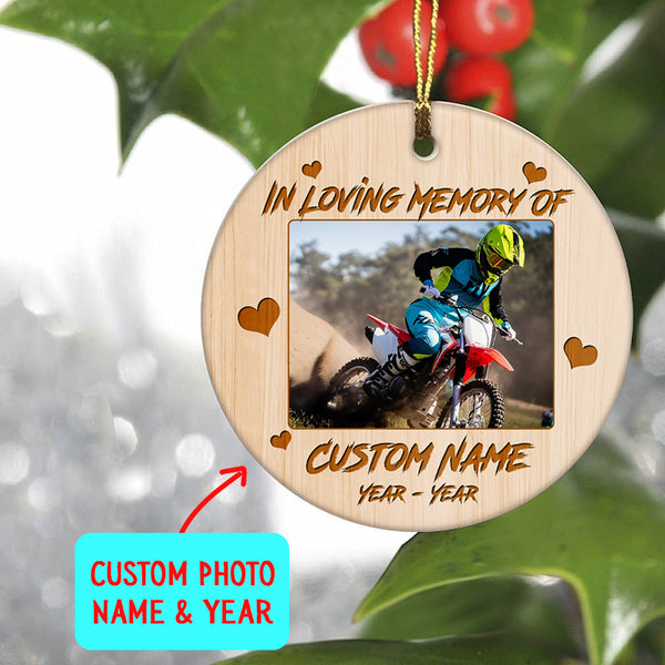 Personalized Motorcycle Ornament Christmas In Heaven Sympathy Gift For Loss Of Biker Dad In Memory ODT23