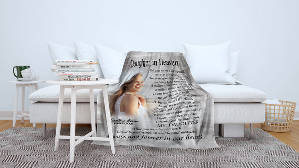 Daughter Memorial Blanket - Daughter In Heaven Personalized Daughter Remembrance Blanket Fleece Sympathy Blanket Memorial Gift for Loss of Daughter In Loving Memory of Daughter - JB272