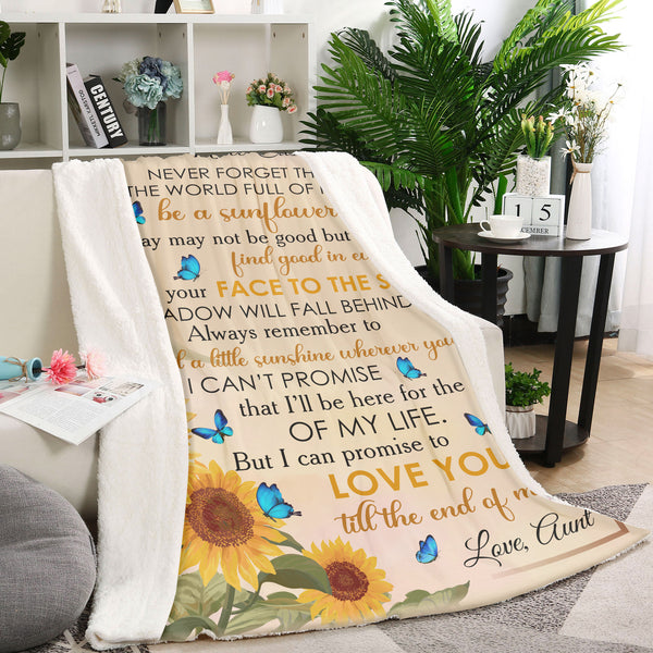 Personalized My Dear Niece Blanket| Custom Sunflower & Butterfly Fleece Blanket for Niece| Sentimental Gift for Niece on Christmas, Birthday, Thanksgiving, Graduation| JB201