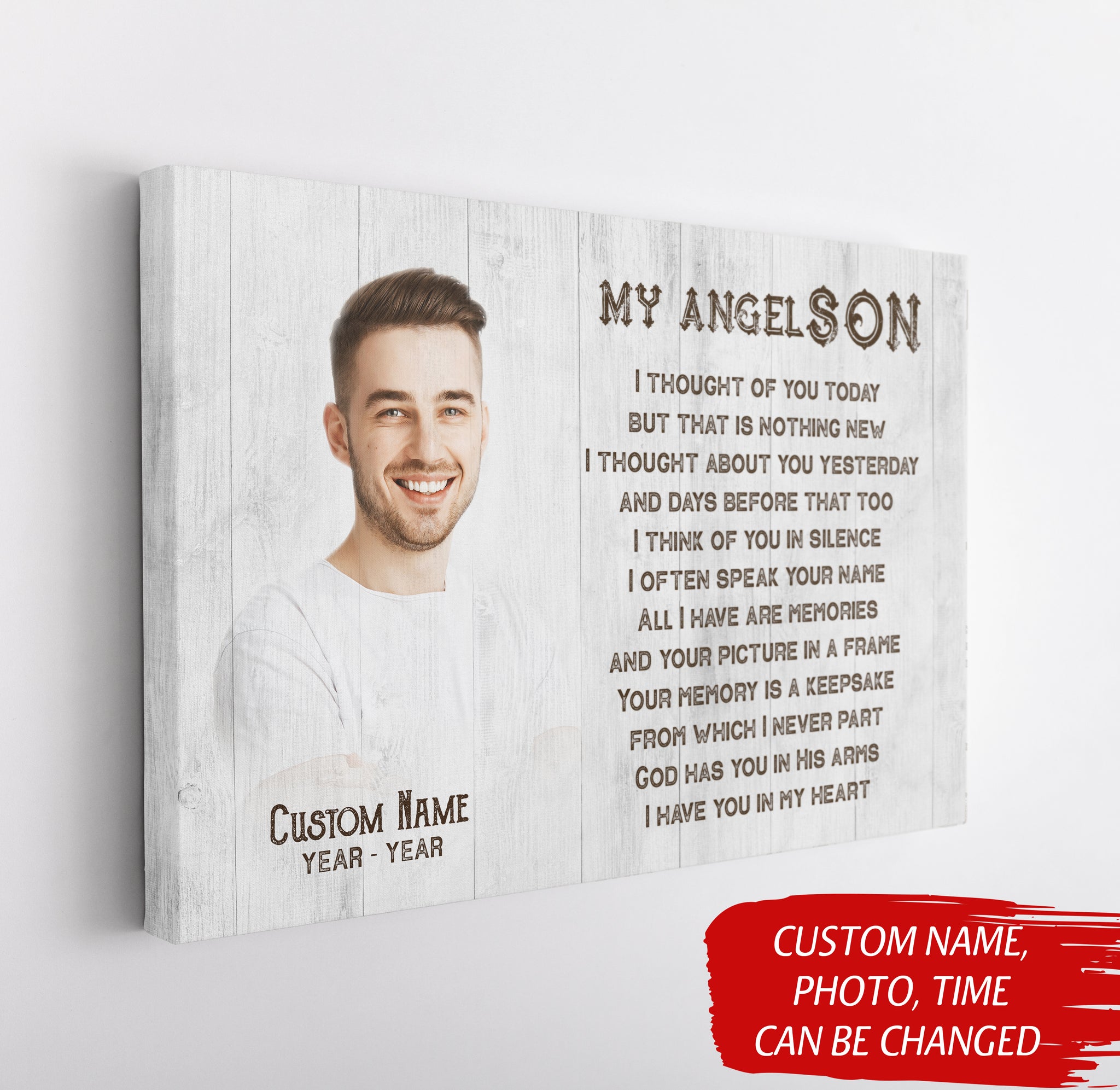 Son Remembrance Personalized Canvas - My Angel Son in Heaven| Memorial Sympathy Gifts for Loss of Son, Son Bereavement Keepsake, Youth Cancer Condolence Gift| N2425