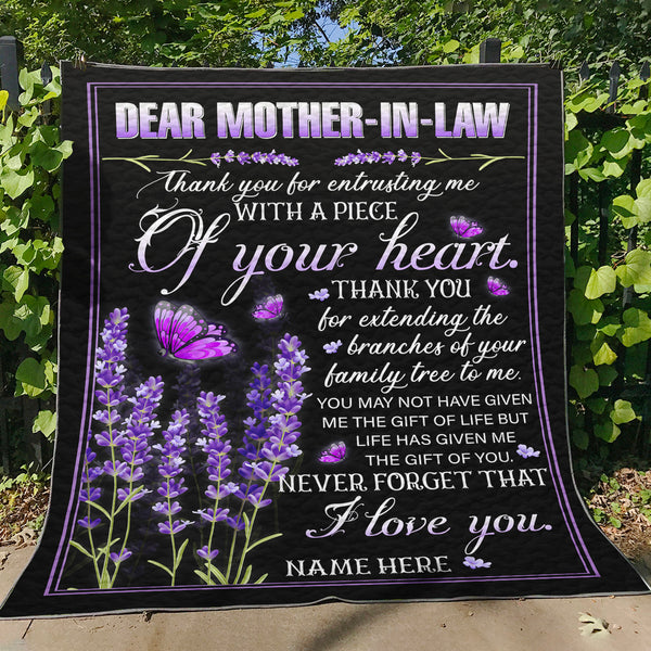 Personalized Blanket - Dear Mother-in-law Purple Floral Fleece Blanket Thoughtful Gift Blanket for Mother In Law on Mother's Day Birthday Christmas Present for Mother In Law - JB55