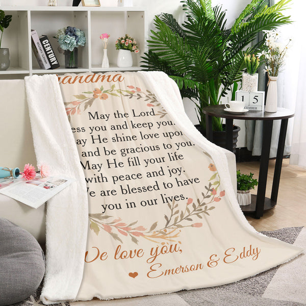 Personalized Blanket for Grandma| Floral Wreath Grandma Blanket| Sentimental Gift for Grandma from Grandchild| Scripture Blanket Inspirational Bible Verse Blanket for Grandmother| JB195