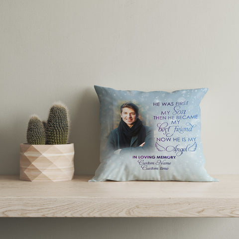 Son Memorial Personalized Pillow, First My Son Now My Angel, Sympathy Gift 1-sided Print Pillow NPL190