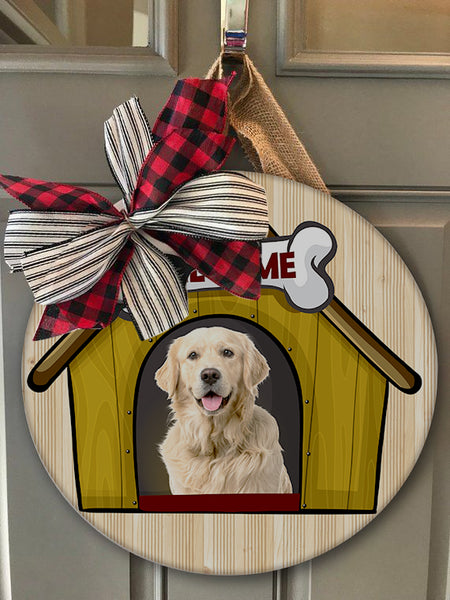 Personalized Dog Door Hanger| Funny Wooden Welcome Sign for Dog Lover, Dog Mom, Dog Dad, Pet Owner| Dog Theme Decoration for Wall, Mantel, Home| JDH53