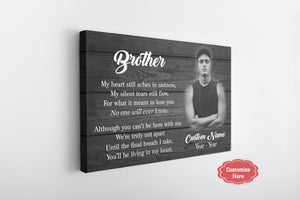 Brother Remembrance Personalized Canvas| Brother Living in My Heart| Brother Memorial Gifts, Sympathy Gifts for Loss of Brother, Bereavement Keepsake, Condolence Gifts| N2349