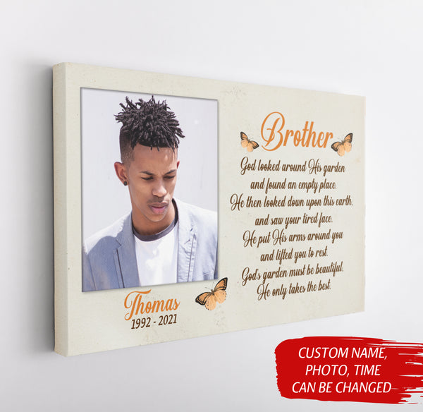 Brother Remembrance - Personalized Memorial Canvas| Angel Brother in Heaven, Memorial Gift for Loss of Brother, In Memory Sympathy Canvas, Bereavement Gift| N2339