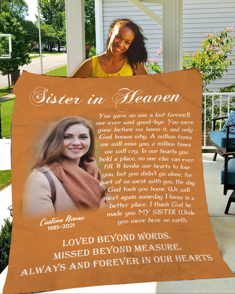 Sister Memorial Blanket - Sister in Heaven Fleece Blanket Customized Memorial Gift for Loss Sister Sympathy Gift In Loving Memory of Sister Remembrance Blanket - JB256