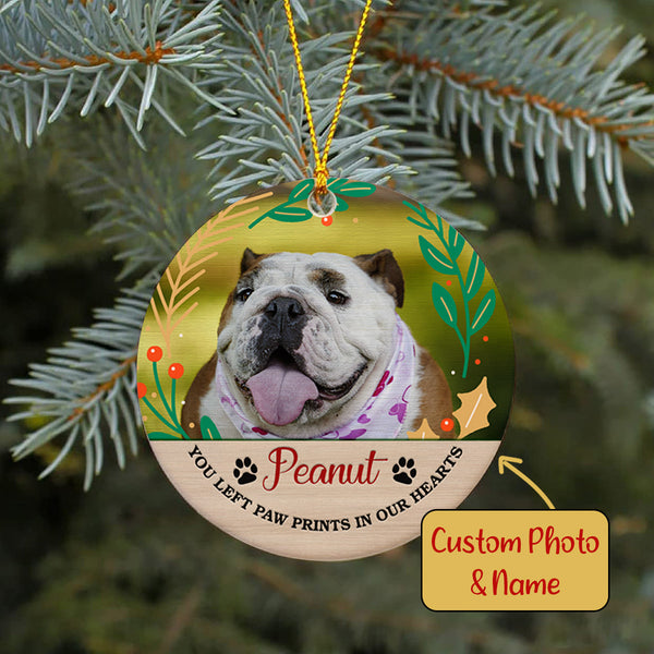 Pet Memorial Ornament - Personalized Photo| You Left Paw Prints, Christmas Ornament Remembrance for Loss of Dog, Loss of Cat, Pet Loss| NOM07