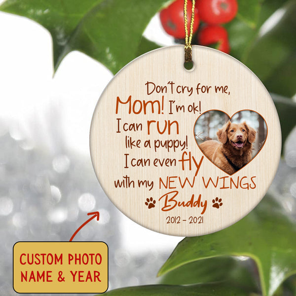 Pet Memorial Ornament - Don't Cry for Me, Pet Loss Ornament, Custom Remembrance for Loss of Dog, Loss of Cat, Sympathy Gift for Dog Mom| NOM115