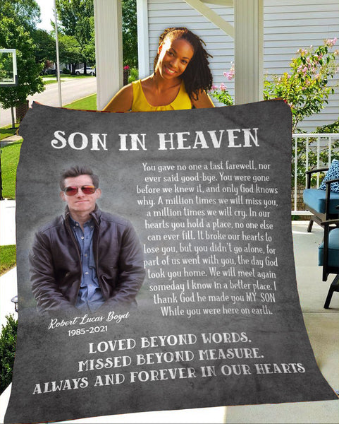 Personalized Son Memorial Blanket| Son in Heaven Fleece Blanket Memorial Gift for Loss Son In Loving Memory of Son Angel Son Remembrance Blanket Loss Son Sympathy Condolence Gift| JB257