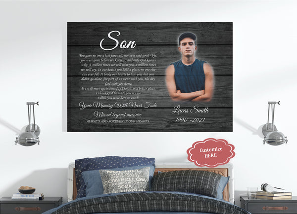 Son Memorial Personalized Canvas| My Angel Son in Heaven| Sympathy Gifts for Loss of Son| Memorial Son Canvas| In loving memory of Son on Christmas CP8