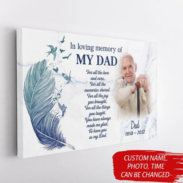 Customized Dad memorial canvas - Bereavement gift for loss of father, memory of Dad angel in heaven CNT06