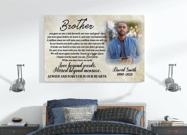 Personalized My Brother In Heaven Canvas|  Memorial Keepsake Loss of Brother| Sympathy  Canvas Gift for Brother| In Loving Memory  of Brother on Christmas, Birthday CP32