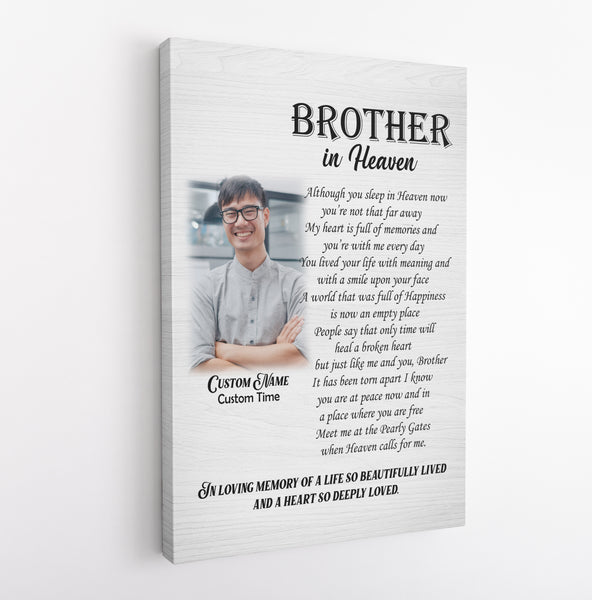 Brother Remembrance Canvas| Brother In Heaven Personalized Memorial Canvas for Brother Sympathy Gift for Loss of Brother In Loving Memory of Brother Memorial Keepsake Bereavement| JC757