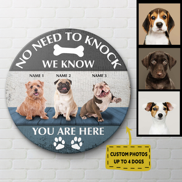 We Know You Are Here - Personalized Christmas Wooden Door Hanger for Dog Owners, Custom Dog Welcome Sign, X-mas Dog Sign Decor| NDH05